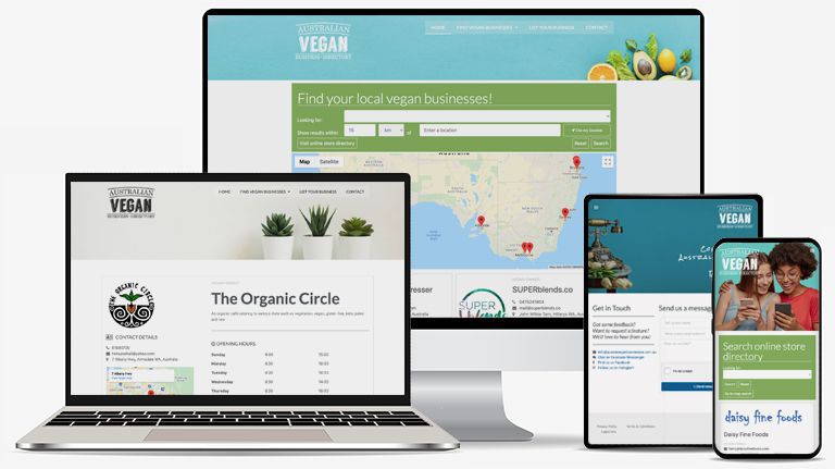 Australian Vegan Business Directory, web design, device view