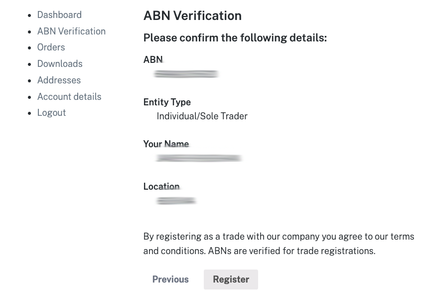 Verify ABN details
