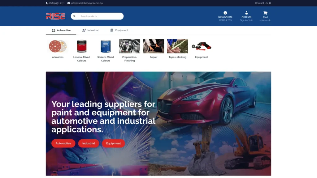 Rise Distributors Web Design Screenshot