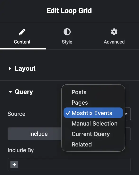 Elementor Loop Grid Moshtix Events